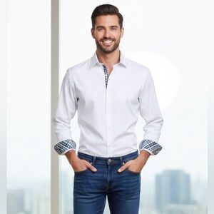 Johnston & Murphy cotton Oxford white, long-sleeved dress shirt, NWOT, Med